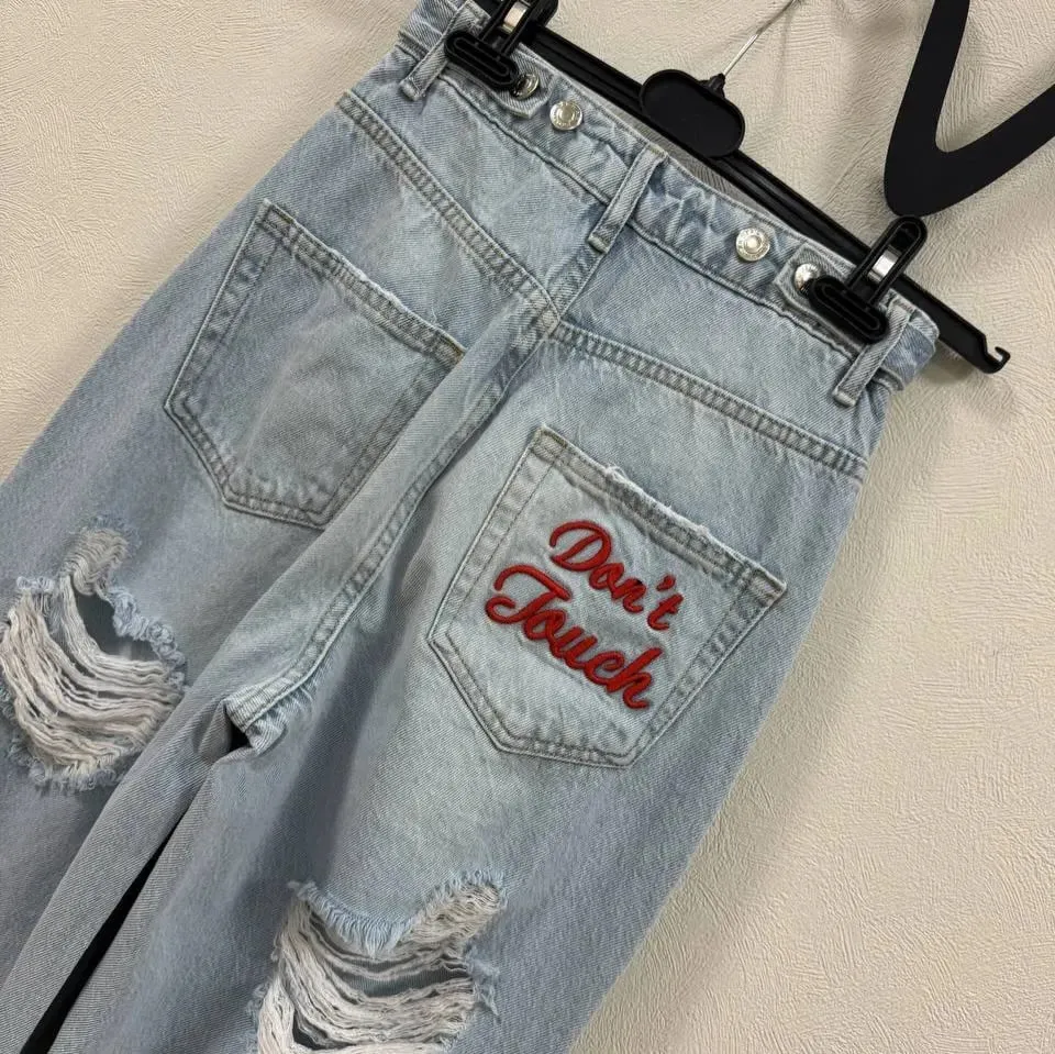 Men Y2K Rhinestone Rivet Decorated Wide Leg Jeans Vintage Washed Distressed Denim Pants Hip Hop Streetwear Baggy Trousers — image 6