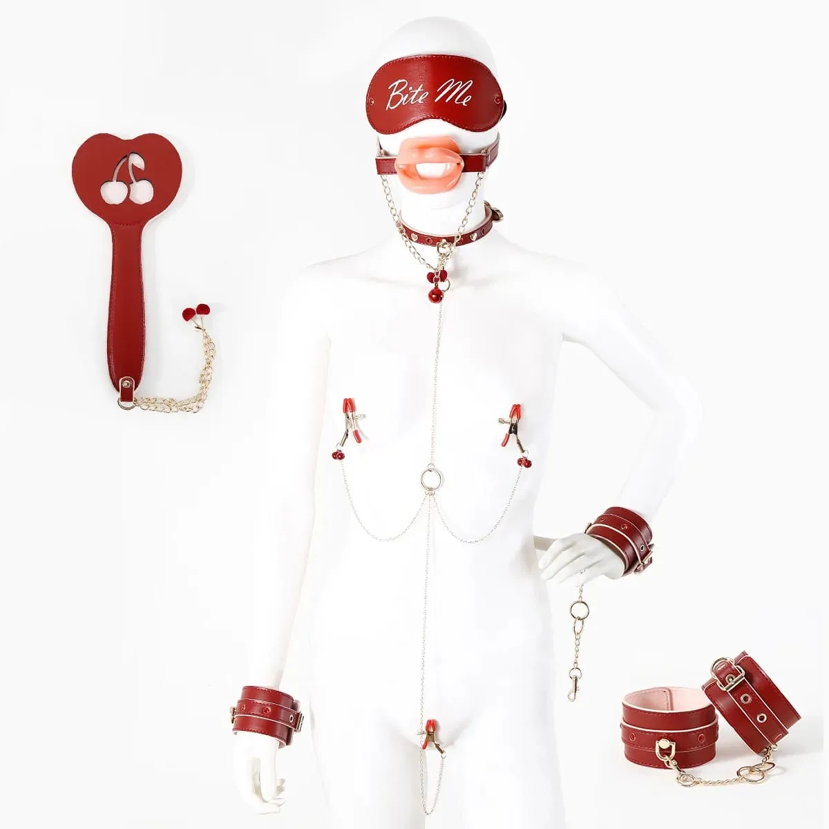7pcs Sex Toys Set BDSM Bondage Adult Products shaped Mouth Plug Toy Beating Flirting Neck Cover Eyelid Mask Leather Handcuffs — image 3