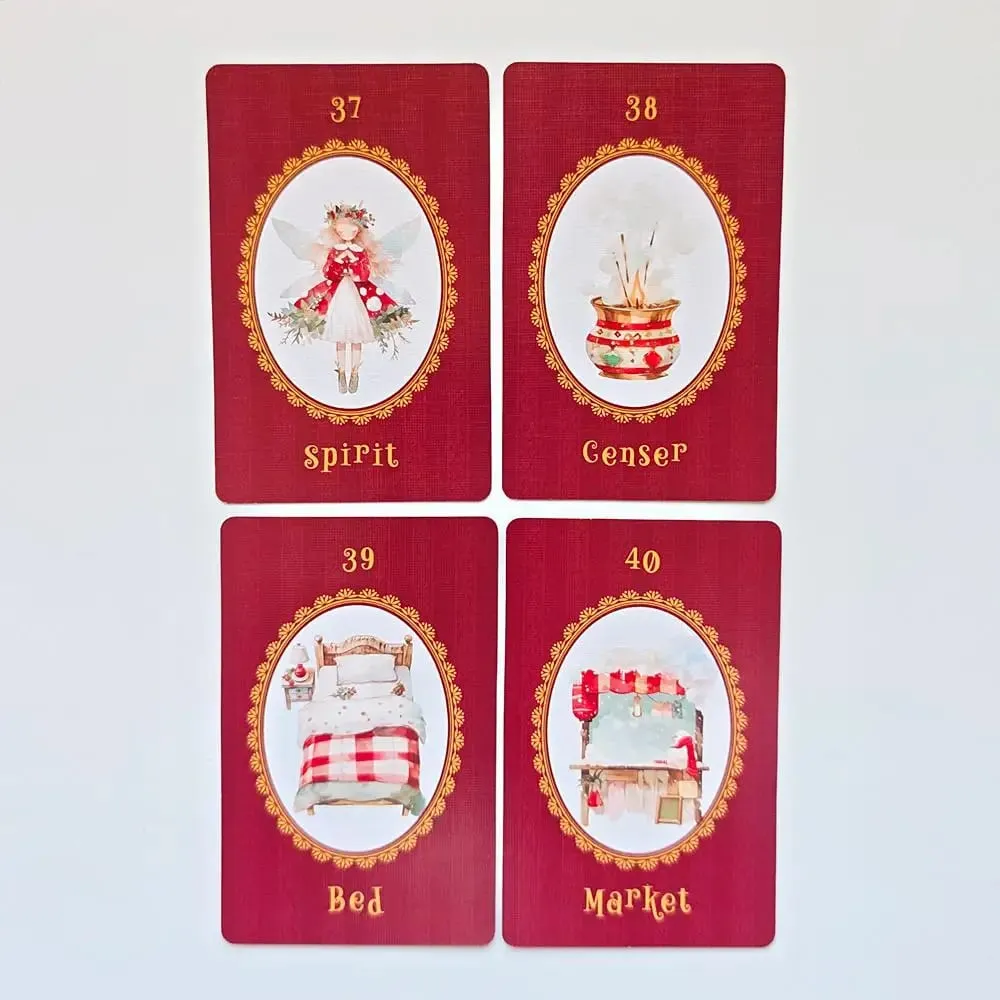 Christmas Carol Lenormand Deck 9*6cm 42 Pcs Cute Christmas-themed Lenormand Cards Printed on 350GSM Double-embossed Cardstock