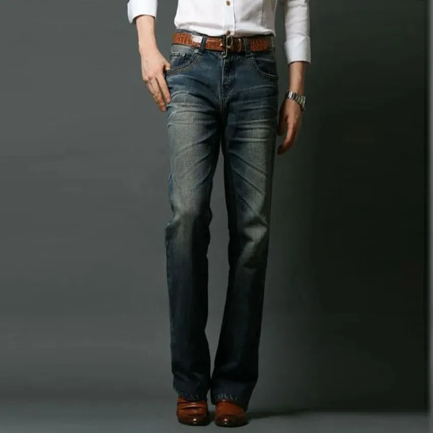2026 New Men Micro Flare Jeans Korean Fashion Stretch Slim Denim Pants Mid Waist Washed Casual Business Trousers Black Blue — image 8