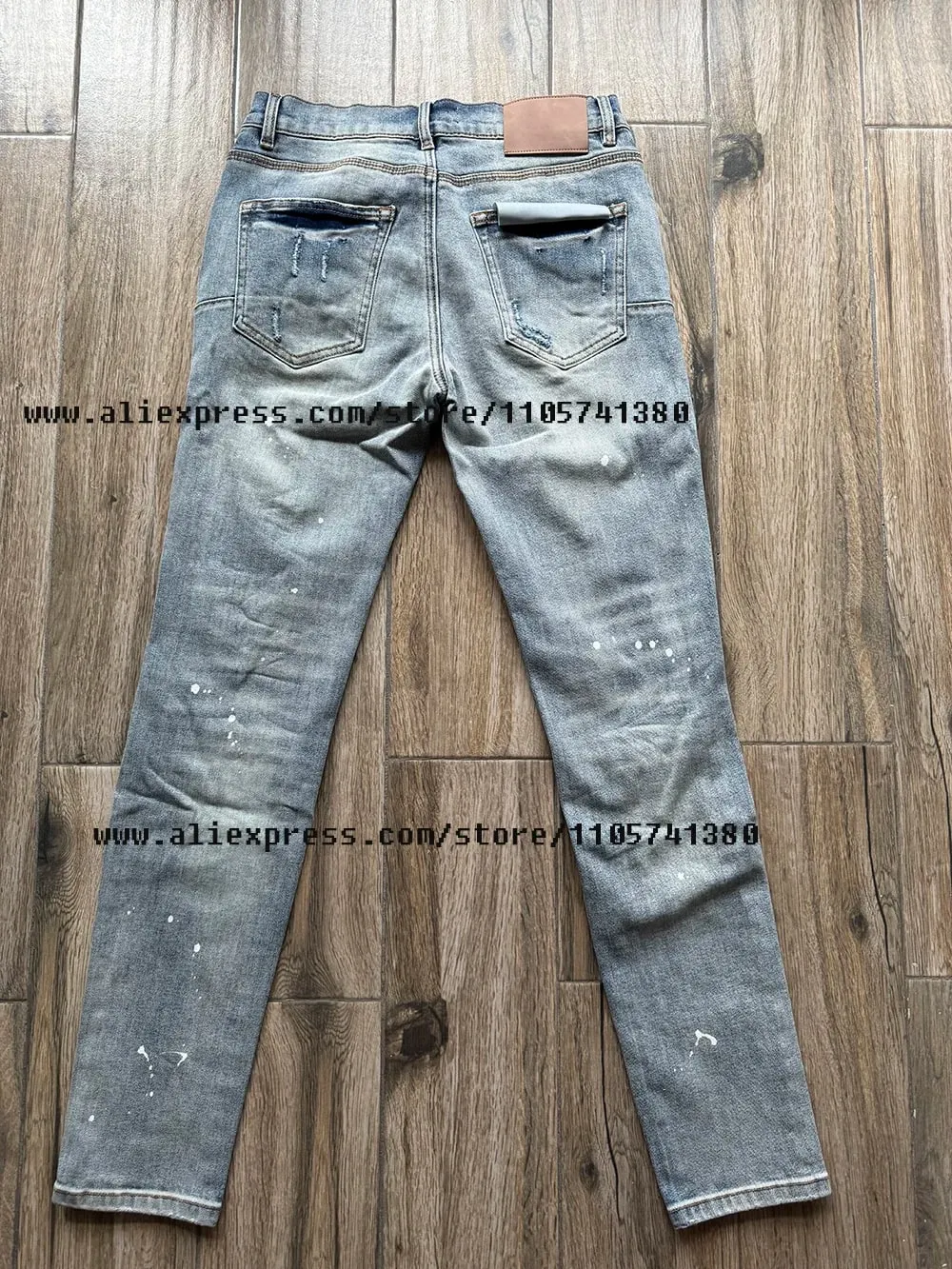 American High Street Quality Distressed Washed Light Blue Destroyed Holes Stretch Skinny & Slim Fit Spray Painted Ripped Jeans — image 2