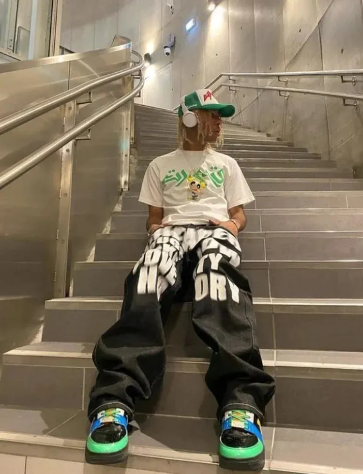 Y2k Wide Leg Jeans 2026 New Trend Hip Hop Letter Printed Black Pants Men Women Fashion Punk Loose Straight Trousers Streetwear — image 5