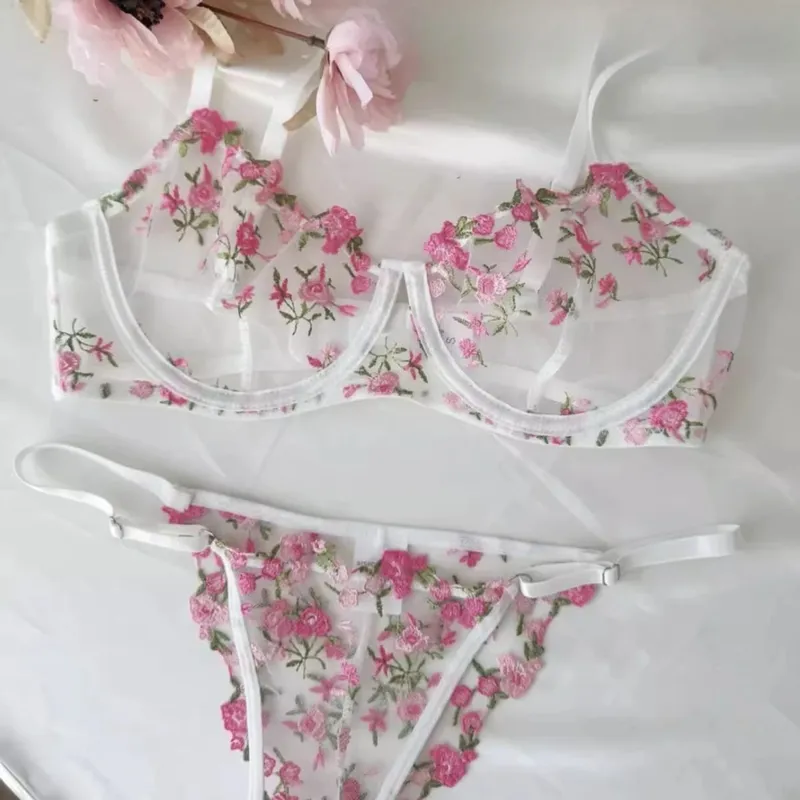 French Elegant Lingerie Set-Floral Embroidery Semi-Transparent Bra & Brief Black Sensual Women's Underwear Luxury Intimates — image 14