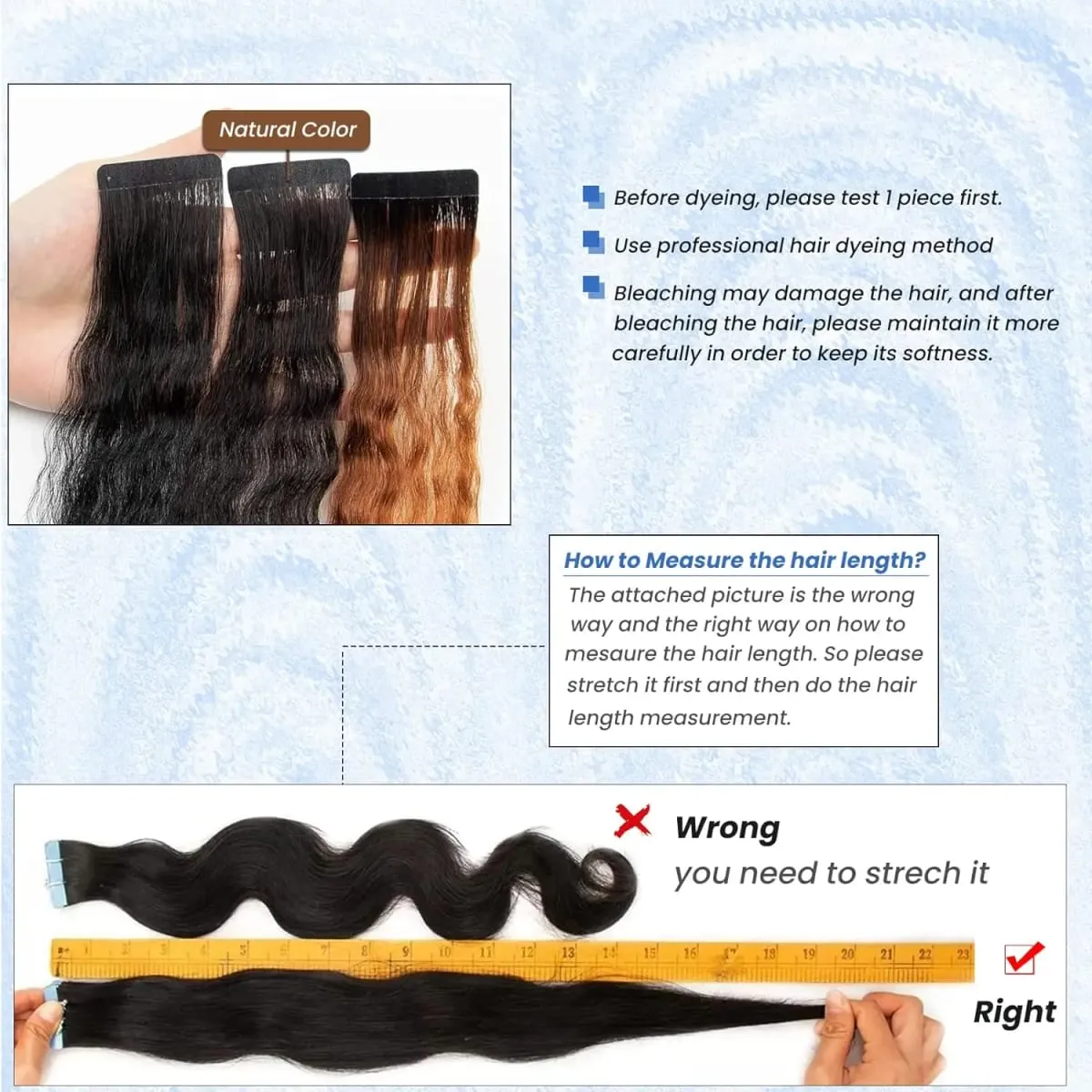 Deep Wave Tape In Hair Extensions Natural Black 100％ Human Hair 20pcs/50g Curly Tape Ins Invisible Seamless Replaceable Glue #1B