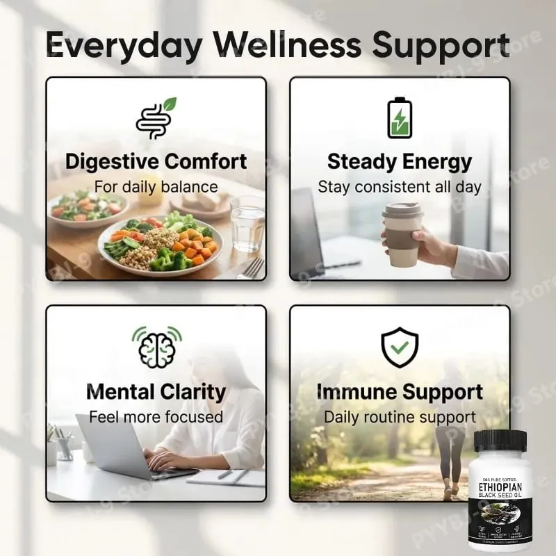 เอธิโอเปียน้ำมันเมล็ดสีดำSoftgels 800Mg Cold PressedสมุนไพรสารสกัดจากแคปซูลDaily Wellness BalanceสนับสนุนNon GMO 60 นับ