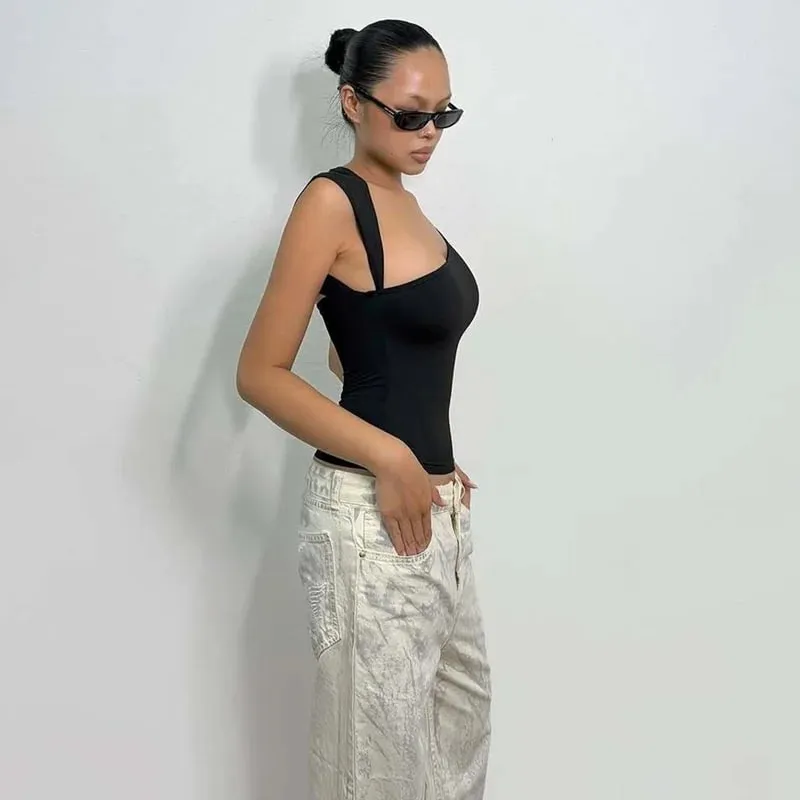 Dulzura Asymmetric One Shoulder Backless Slim Sleeveless Tank Top Women'S Solid Sexy Casual Top Street Style Y2K Summer Clothes — image 4