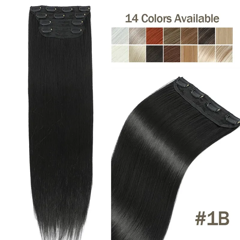 4Pcs 24 Inch Clip In Hair Extensions 200g Colored Brown Blonde Synthetic Heat Resistant Straight Hairpieces Thick Ends For Women
