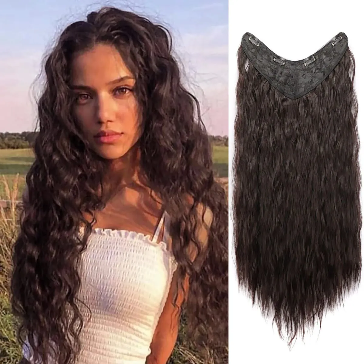 Synthetic Curly Hair Extensions Clip in One Piece 4Clips Deep Wave Long Hairpieces for Women Daily Use Party Hair Accessory — image 2