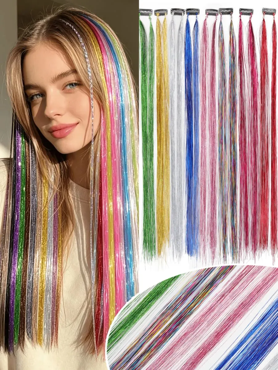 Multi-Color Glitter Synthetic Hair Extension Wig BB Clip Style Suitable for Women and Girls to Wear During Holidays and Events — image 8