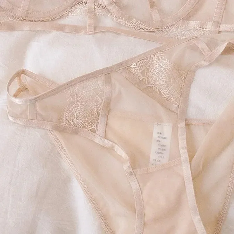 Ultra-Thin Embroidery Mesh Lingerie Set with Steel Ring Push-Up for Large Breasts & Sexy Look — image 4