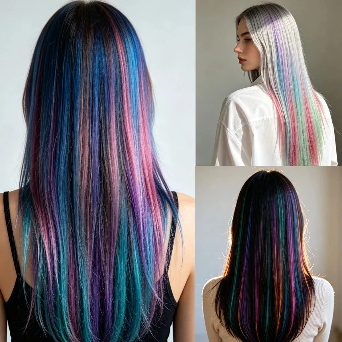 Synthetic Colored Clip In Hair Extensions Straight Highlight Hair Streaks Rainbow Hanging Hair Pieces Hairpiece For Women Party — image 6