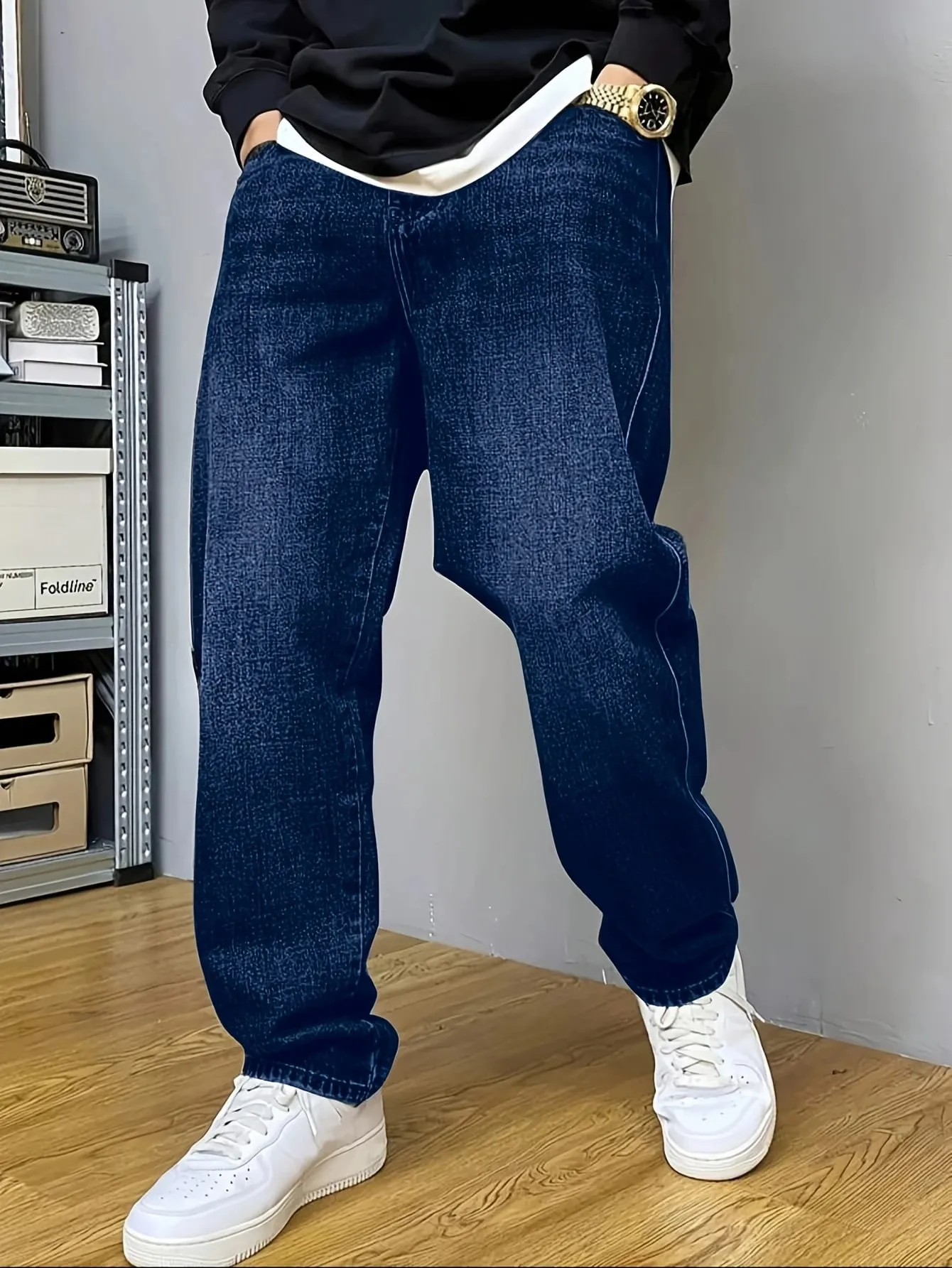 Men's Stretch Straight Jeans Plus Size Loose Fit Denim Trousers For Big Belly Guys Casual Long Pants Big Sizes To 50 — image 4