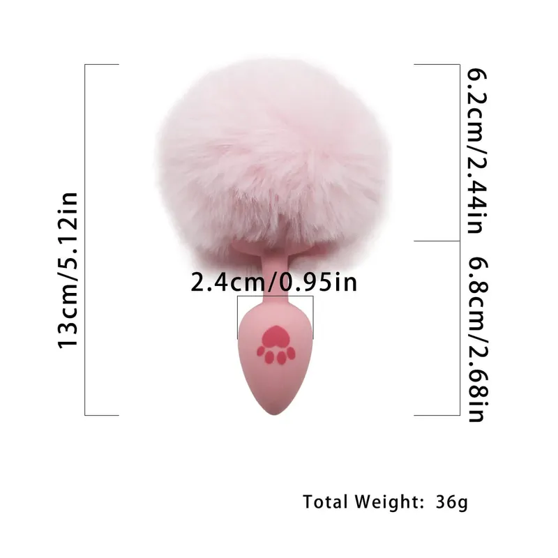 Tapón Anal de silicona con estampado de pata de gato rosa de 4 tamaños, tapón Anal de cola suave, juego para adultos, cuentas anales, Cosplay erótico, Juguetes sexuales para mujeres — image 8