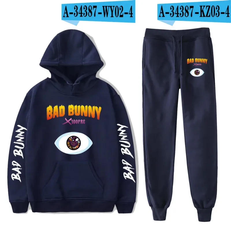 Harajuku Comfortable Funny bad bunny Print Sweatshirt Sweatpants Suit Men/Women Hoodies+ Trousers Suit Cute 2 Piece Set Clothes — image 48