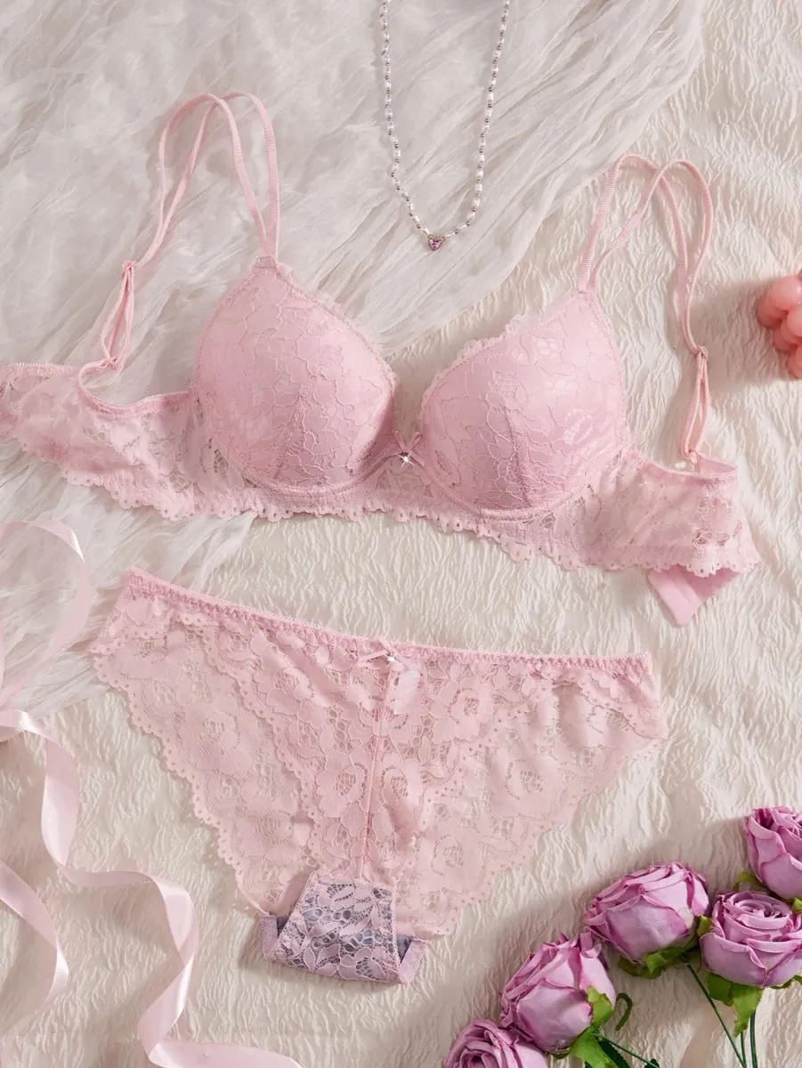 6-Piece Solid Women's Underwear Set Floral Lace Push Up Bra Sexy Hollow Out Panties Comfortable Lingerie Set — image 4