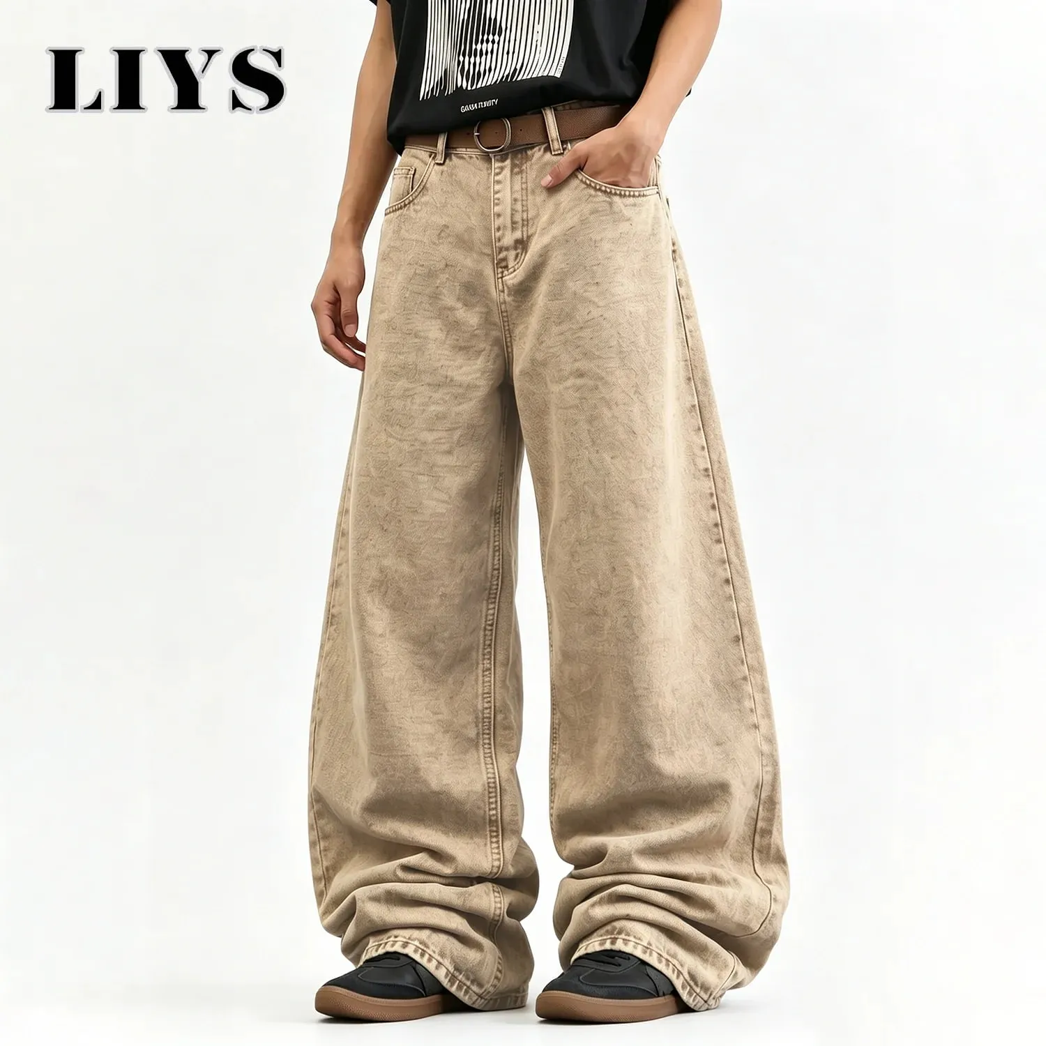 Men's Stir Fried Snowflake Baggy Wide Leg Jeans Simple Affordable Luxury Denim Pants Suitable for Work and Casual Wear