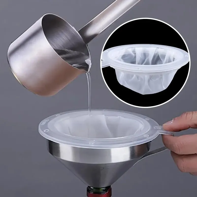 13/15CM 100-450 Mesh Nylon Filter Stainless Steel Funnel And Fruit Milk Traditional Chinese Medicine Oil White Wine Boiled Water — image 2