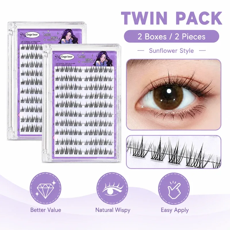 Gege Bear No Glue False Eyelashes Self Adhesive Lash Clusters Wispy Sunflower Style Natural Doll Eye Easy Apply Makeup — image 10