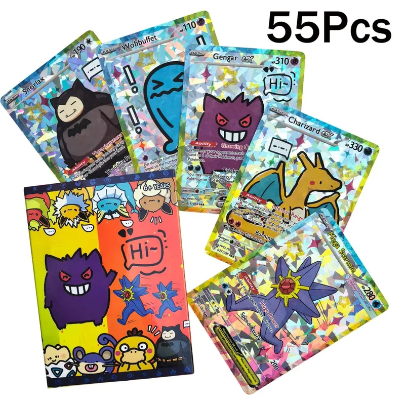 Shiny 55Pcs Cute DIY Card Pokemon Holographic Anime Version Classical Collection Cards Gengar Charizard