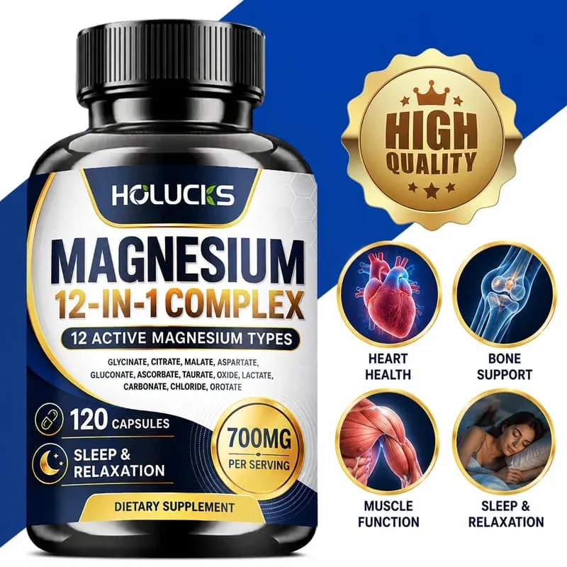 Magnesium 12-IN-1 Complex Capsules - Bone & Heart Health Supplement Sleep Support Muscle Relaxation Stress & Anxiety Relief