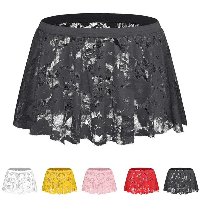 Men Solid Lace Skirt Mesh See Through For Lingerie Low For Rise Pleated Skirts See Through Bodycon Bottom For Party Evening — image 9