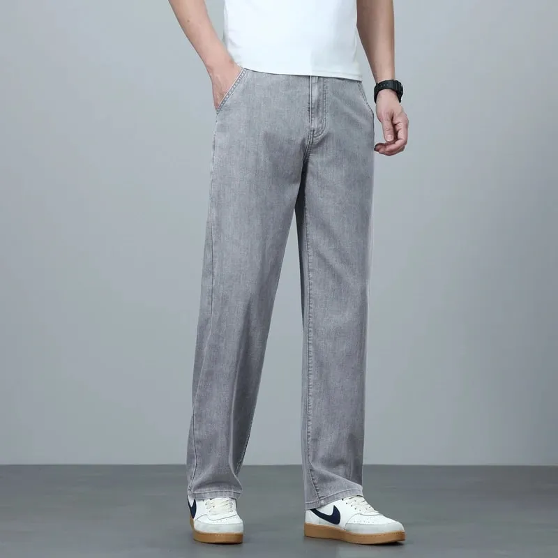 High Quality Spring Summer Lyocell Men's Jeans Loose Straight Wide Leg Casual With Slant Pockets Trousers Male Plus Size 40 — image 5