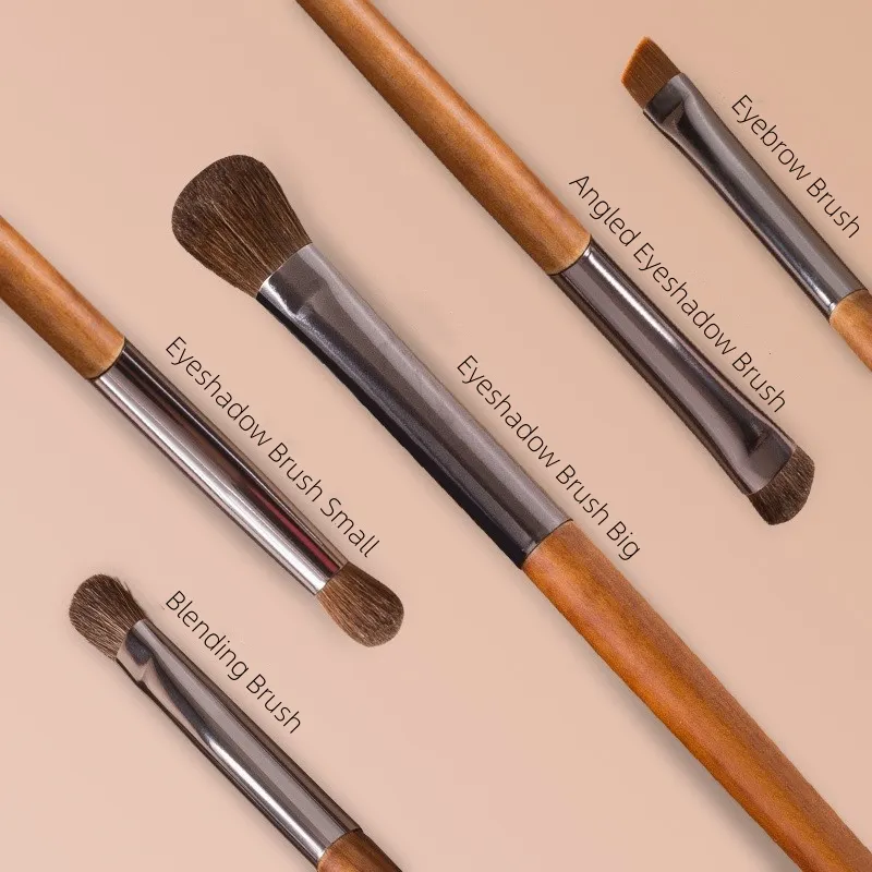 5pcs Horse Hair Eyeshadow Makeup Brushes Set with Bag Eyebrow Eye Shadow Blending Brushes Make up Brush Animal Hair Makeup Tools — image 3