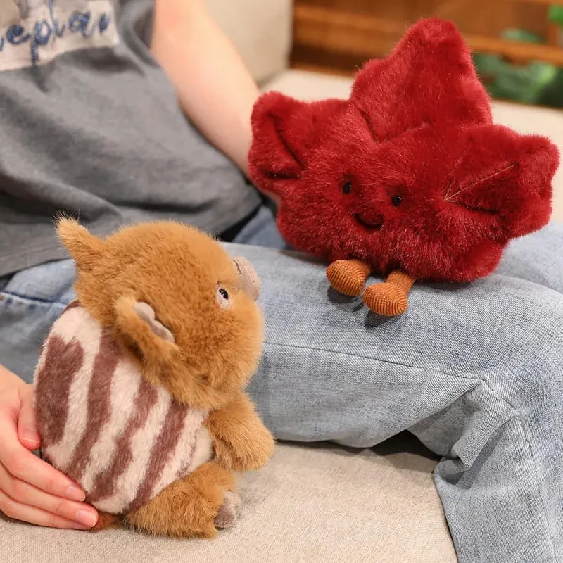 Cute Maple Leaf Plush Pillow Stuffed Red Green Plant Cushion with Legs Smiling Face Cute Plushie Sofa Chair Decor Gift — image 3