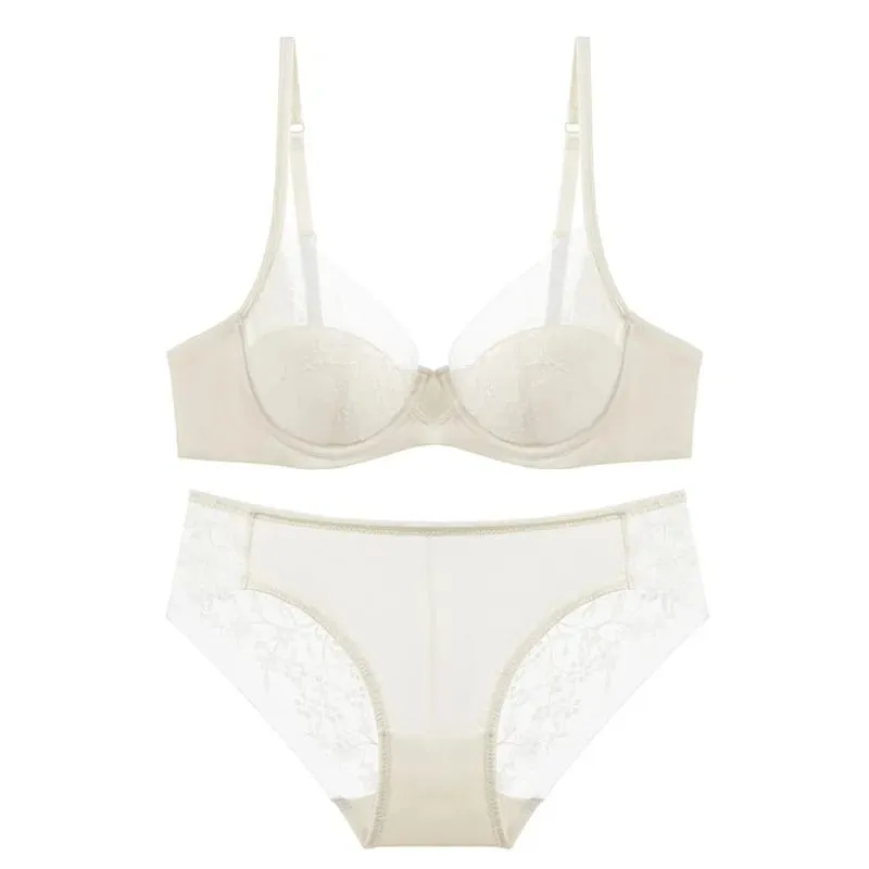 Thin Cup Lightly Lined Mesh Floral Lace Push-up Bra and Panties Set Beautiful Underwear for Woman Brassiere Sexy Lingerie