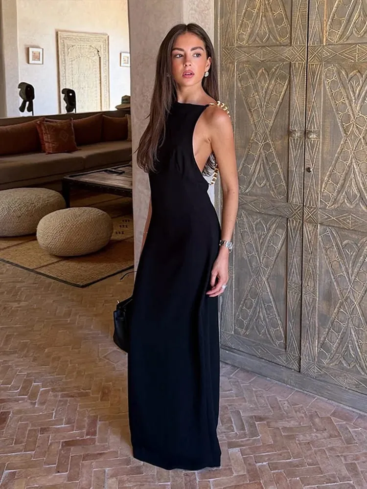 Vintage Beads Backless Black Women's Summer Dress Square Collar Sleeveless Beach Sling Sundress 2026 Lady Holiday Party Robes — image 3