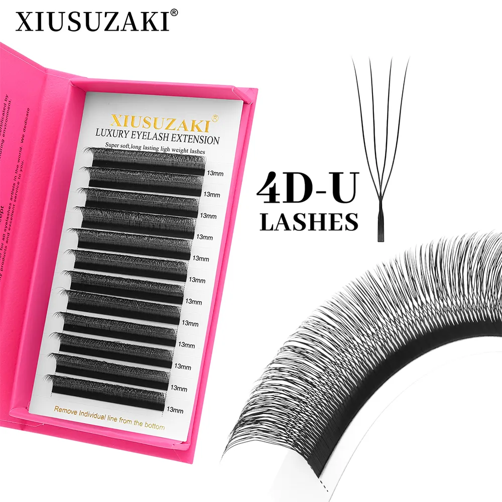 ملحقات رموش 4D على شكل حرف U باللون الأسود غير اللامع رموش U 4D مراوح مسبقة الصنع حجم رموش صناعية للبيع بالجملة متجر الموردين — image 2