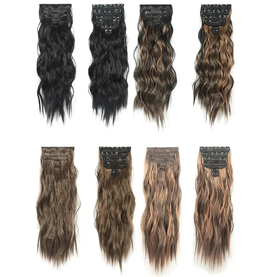 6PCS Clip in Hair Extensions Honey Blonde Mixed Light Brown 24 Inch Long Water Wavy Synthetic Hair Extensions For Women Use — image 5