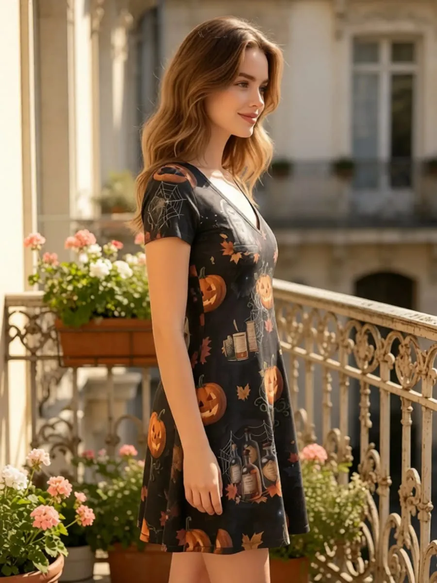 Womens V Neck Short Sleeve Floral Print A Line Dress Relaxed Fit Summer Mini Dress for Everyday Style Travel Holidays and Events — image 3