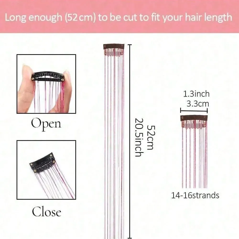 12Pcs Hair Tinsel Clip In 19.7" Glitter Tinsel Hair Extensions Synthetic Clip In Sparkle Hair Accessories For Kids Girls Women — image 3