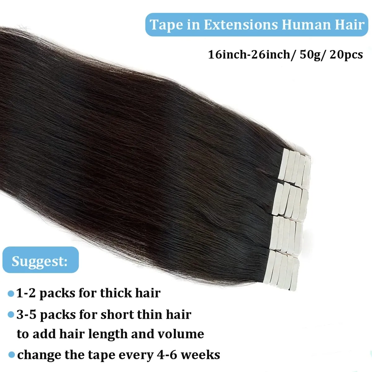 100% Human Hair Tape in Hair Extensions Skin Weft Silky Straight Remy Hair Extensions to Add Hair Volume&Length Natural Look — image 2
