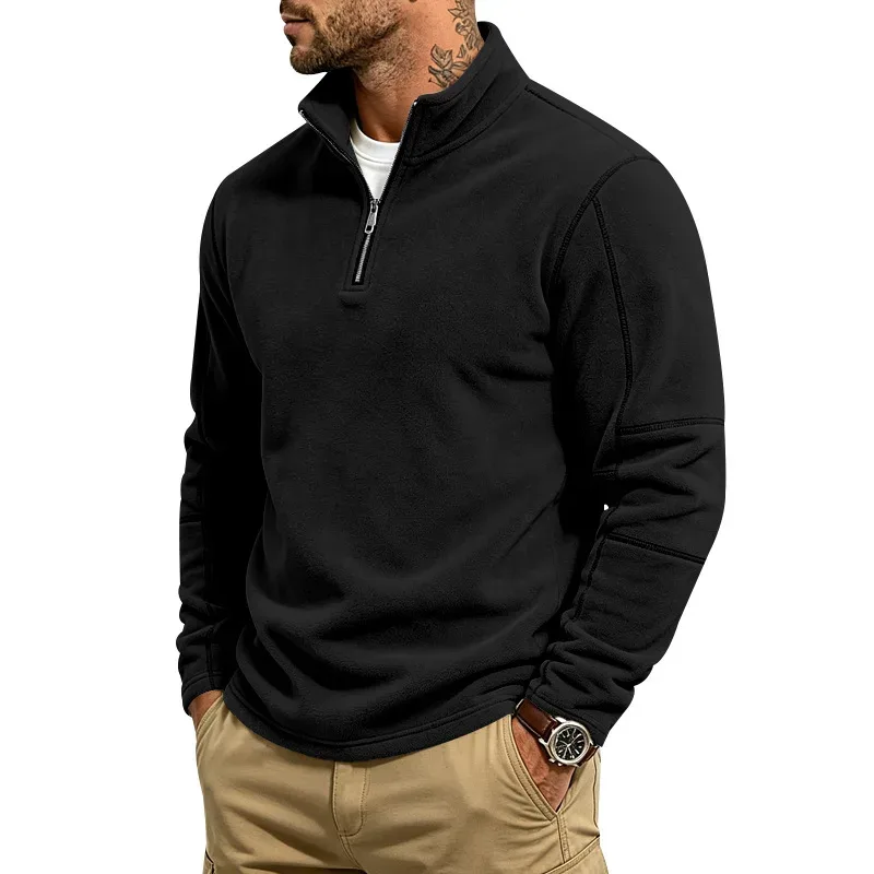 Men's Quarter Zip Polar Fleece Pullover Stand Collar Long Sleeve Casual Warm Sweatshirt For Autumn Winter Daily Commute Wear