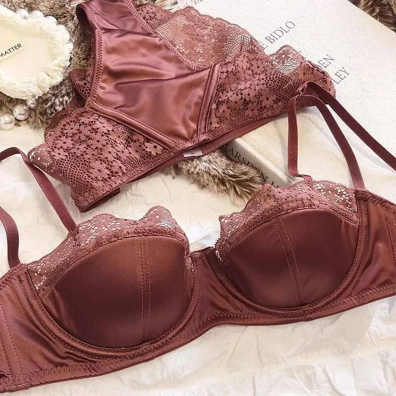 Sexy French Half Cup Lace Bra Soft Underwire Small Breast Enhancer Anti Sag Beautiful Back Women Lingerie 32-38 Comfort All Day — image 6