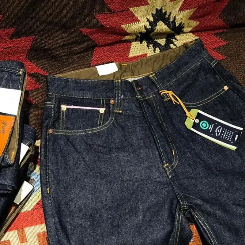 14oz 100% Cotton Heavyweight Sakura Red Selvedge Washed Desized Denim Jeans Loose Straight American Retro Amekaji Workwear Pants — image 4