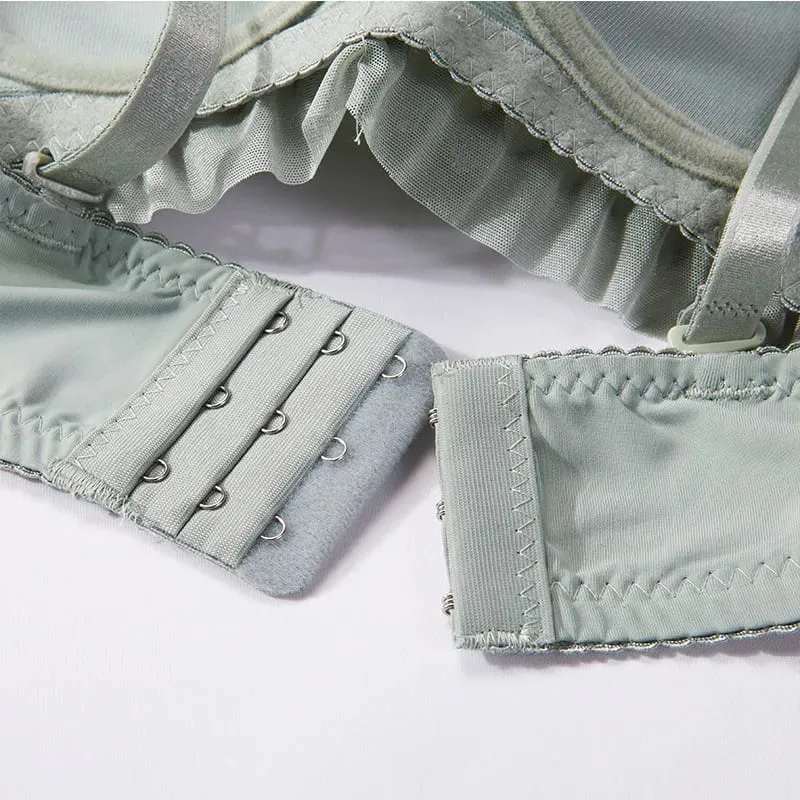 Women Lingerie Set Soft Memory Wire Ruffle Lace Bow Decor Intimate Underwear Suit No Pads Thin Breathable Adjustable Straps — image 5