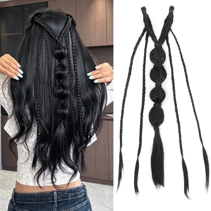 Clip in Braid Synthetic Hair Extensions Boho Festival Princess Braid Viking Renaissance Cosplay Wedding Hairpiece for Women