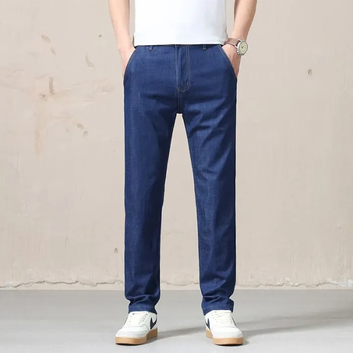 New Spring Summer Light Blue Men's Jeans Business Straight Cotton Black Casual Pants Trousers for Male Plus Size 28-40 — image 3