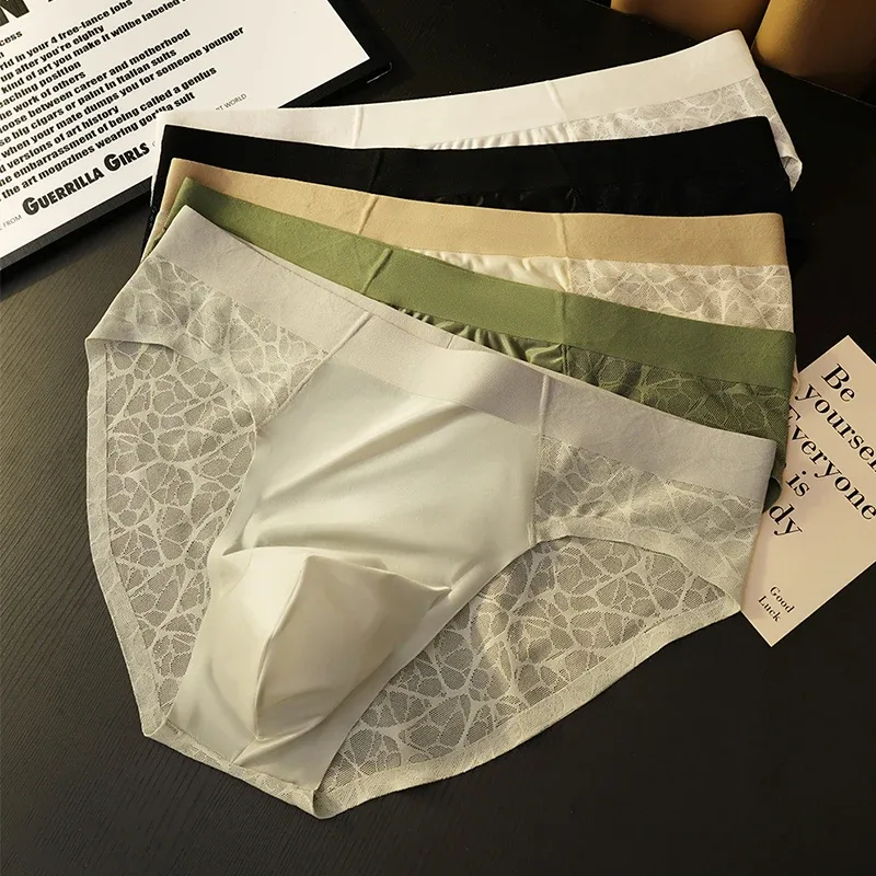 Men Triangle Underwear Ice Silk Thin Breathable Panties Quick Drying Briefs Male Sexy U Bulge Pouch Underpant Lace Leopard Print — image 3