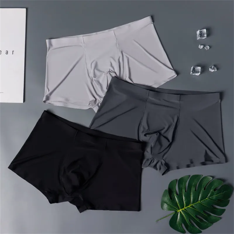 3PCS 고품질 남자의 얼음 실크 속옷 여름 얇은 통기성 원활한 팬티 섹시한 남성 속옷 플러스 크기 — image 9