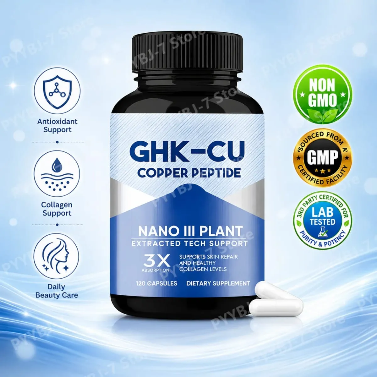 GHK-Cu Copper Peptide Supplement Capsules for Skin Health Support Collagen Support Antioxidant Wellness 120 Count — image 2