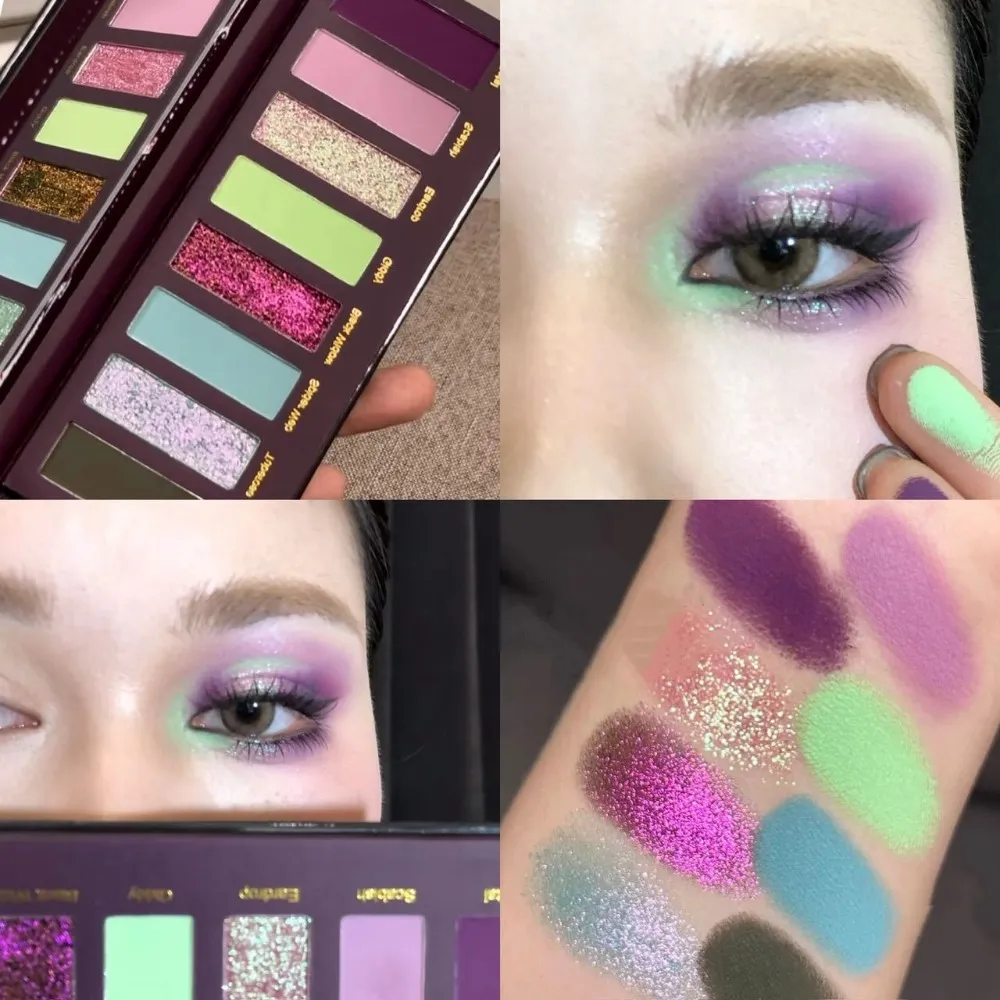 8-Color Smoked Green Eyeshadow Palette Metallic Blue Pearlescent Glitter Eye Shadow Plate Diamond Brightening Highlight Makeup — image 3