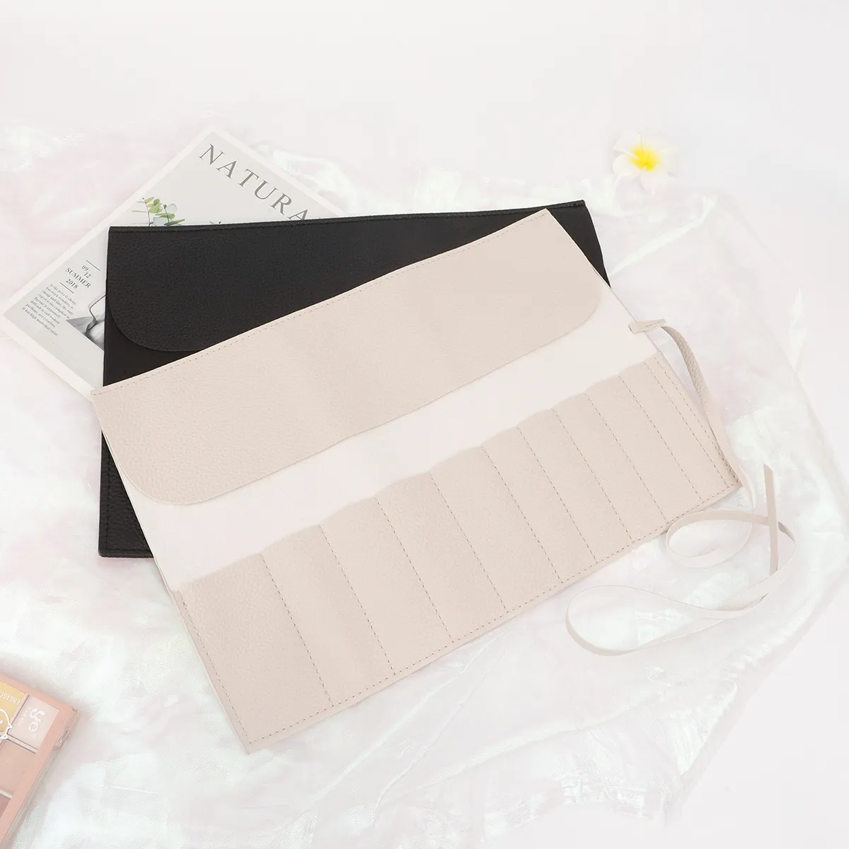 Roll Up Makeup Brush Holder Travel Organizer Bag Cosmetic Pouch for Women Eyebrow Brushes