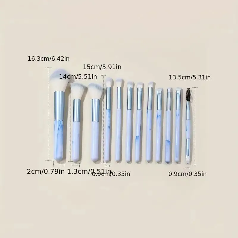 12 stk blå makeup børster Sæt Professional Foundation Powder Blending Blush Concealer Syntetisk Fiber Børste — image 6