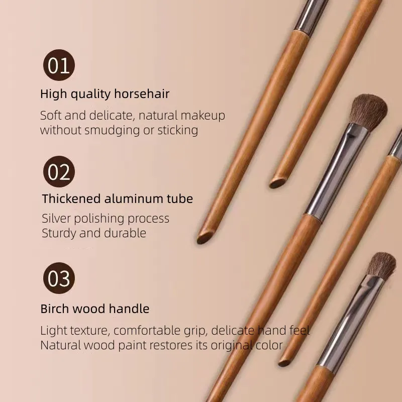 5pcs Horse Hair Eyeshadow Makeup Brushes Set with Bag Eyebrow Eye Shadow Blending Brushes Make up Brush Animal Hair Makeup Tools — image 2