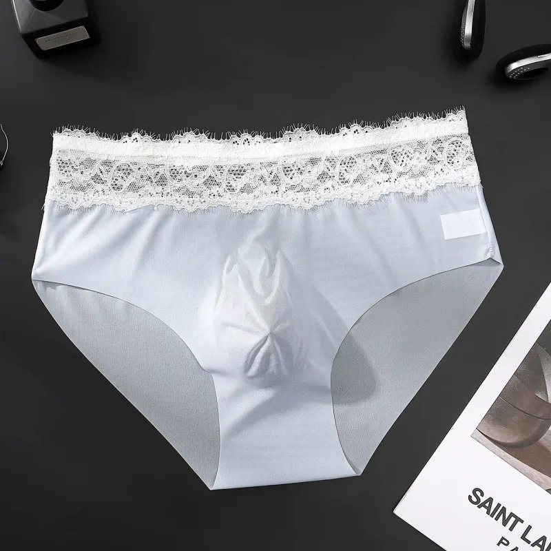 Lace Edge Ice Silk Men's Triangle Pantalon Walang Traceless Breathable Manipis na Kasuotang Panlalaki Mababang Baywang Malambot Walang Seamless Comfort Panlalaki Briefs — image 6