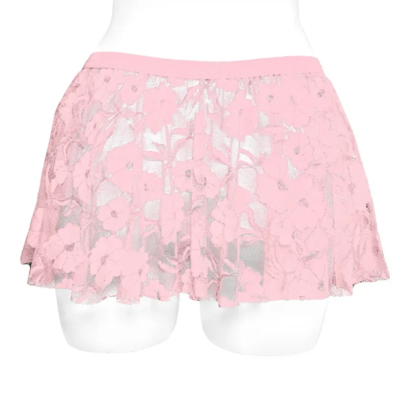 Men Solid Lace Skirt Mesh See Through For Lingerie Low For Rise Pleated Skirts Floral Pattern See‑through Male Daily Bottom